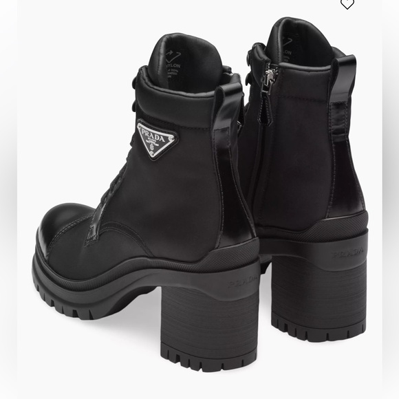 PRADA Brushed Leather and Re-Nylon Laced Booties - Picture 4 of 16